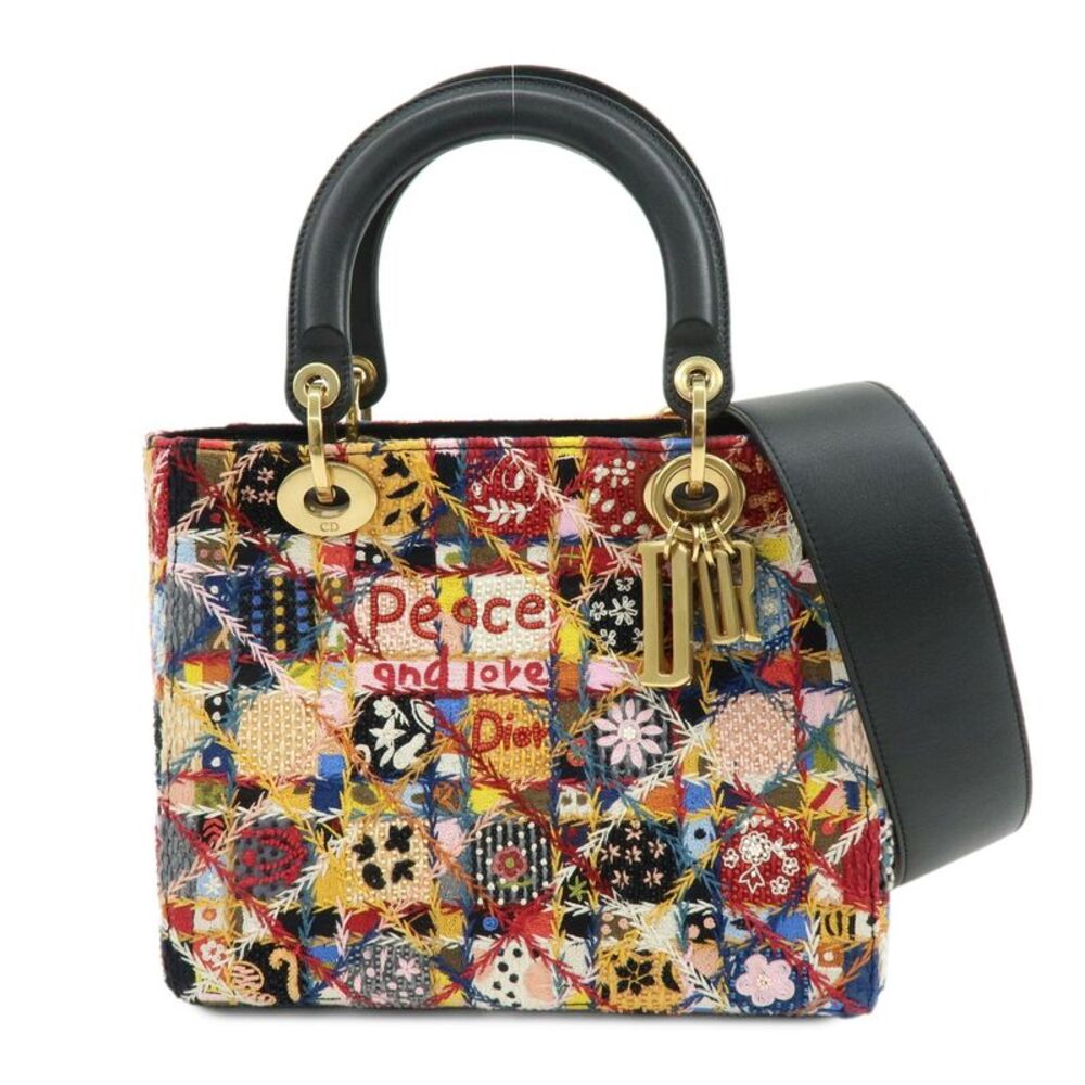 Christian Dior Lady Dior Embroidered Canvas Multicolour Beads Handbag